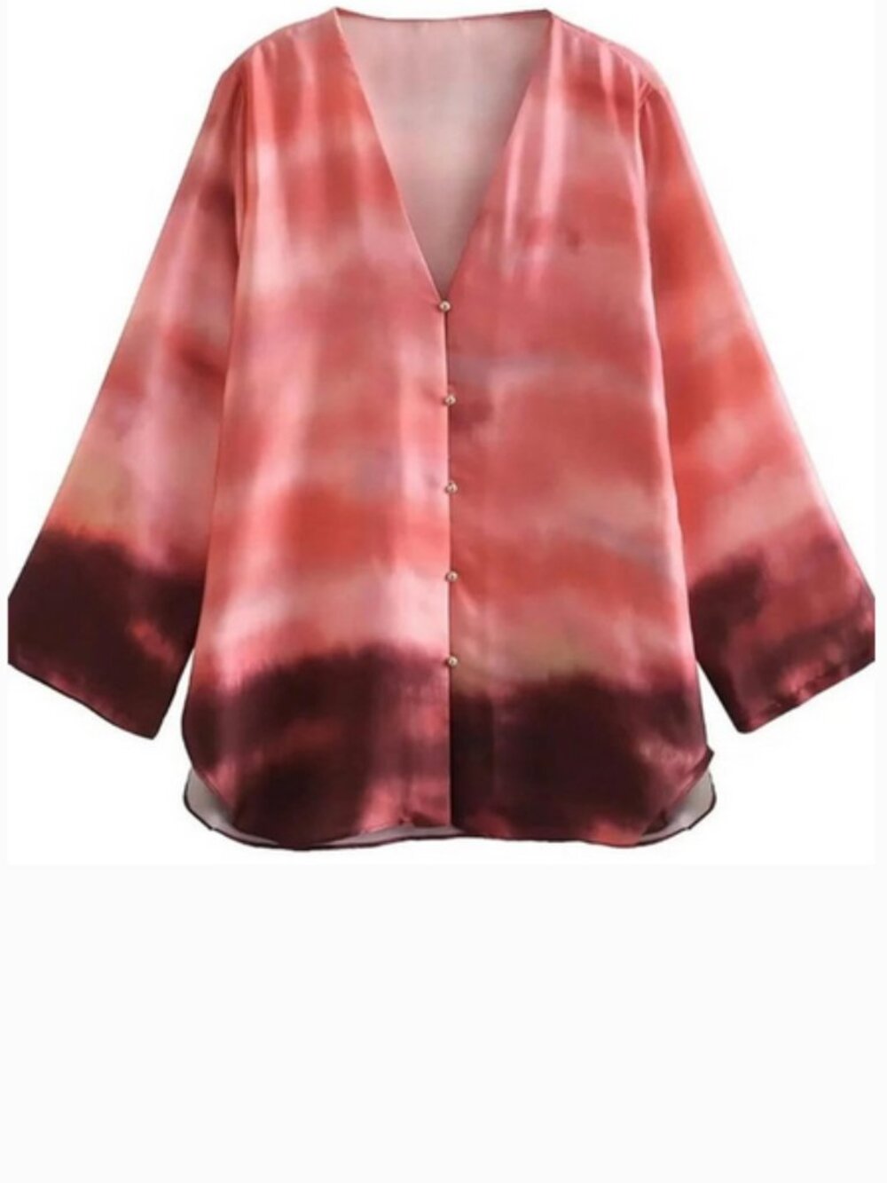Zara V-neck Pink Ombre Satin Button-Front Blouse, NWT, S